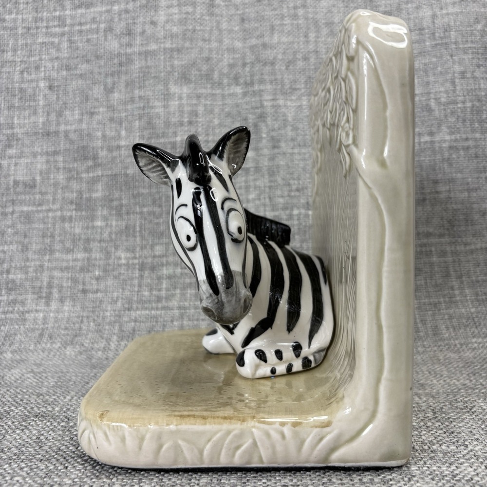 Vintage Quon-Quon Japan Ceramic Zebra Single Bookend Safari Decor 1980s MCMLXXX